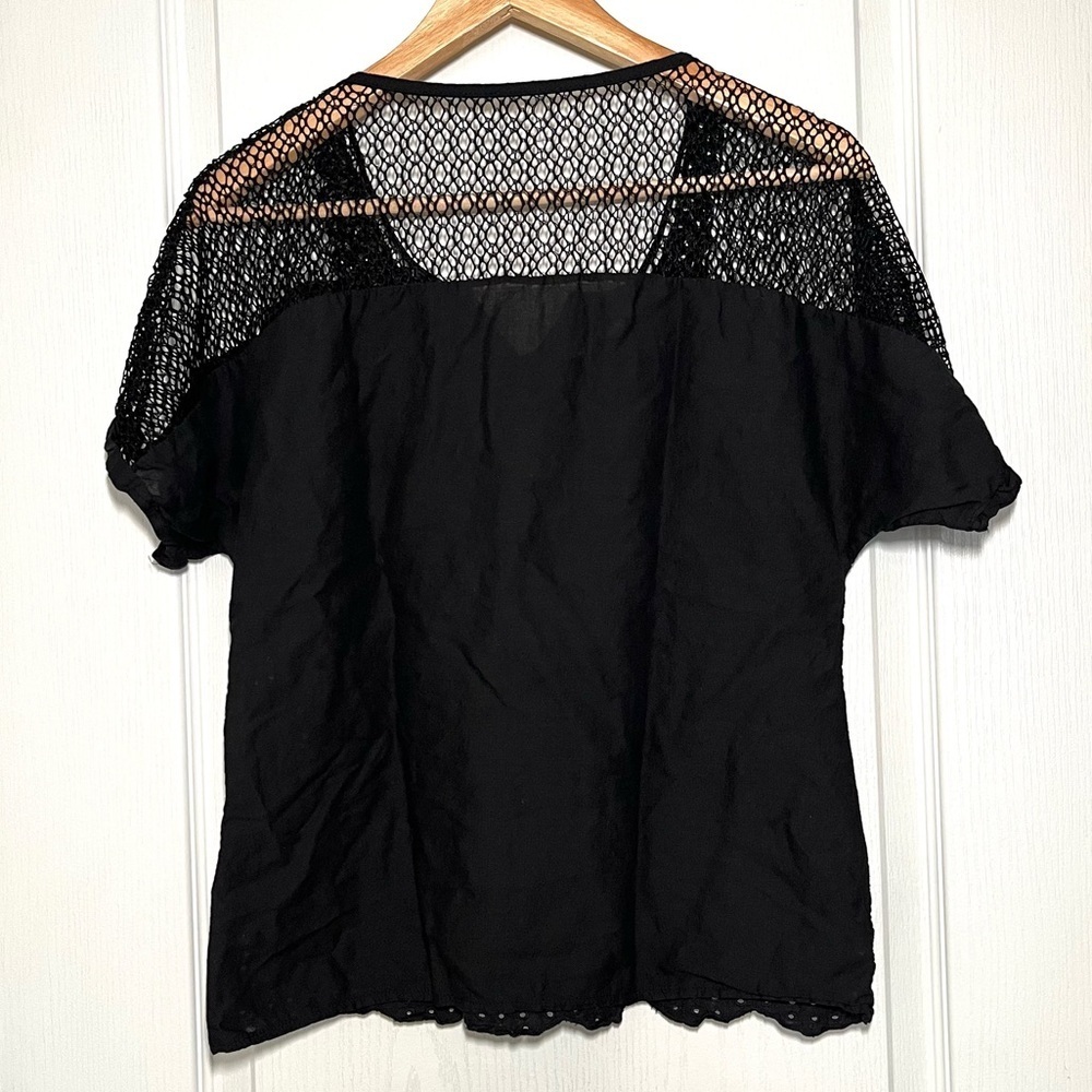 Chic Black Lace Crochet Eyelet Blouse Embroidered Festival Boho Peasant Goth - Picture 4 of 10